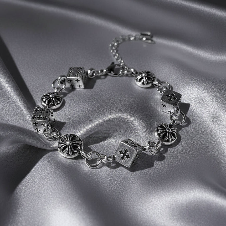 Silver Titanium Steel Dice Bracelet