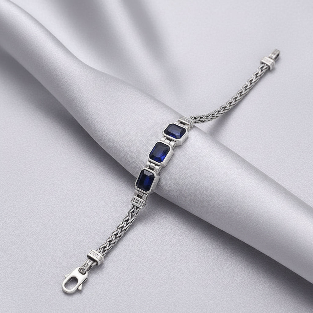 Woven Silver Sapphire Bracelet