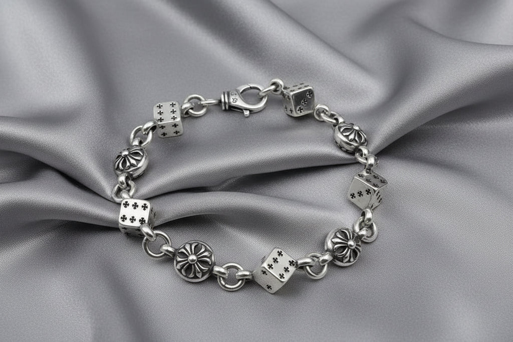 Silver Titanium Steel Dice Bracelet