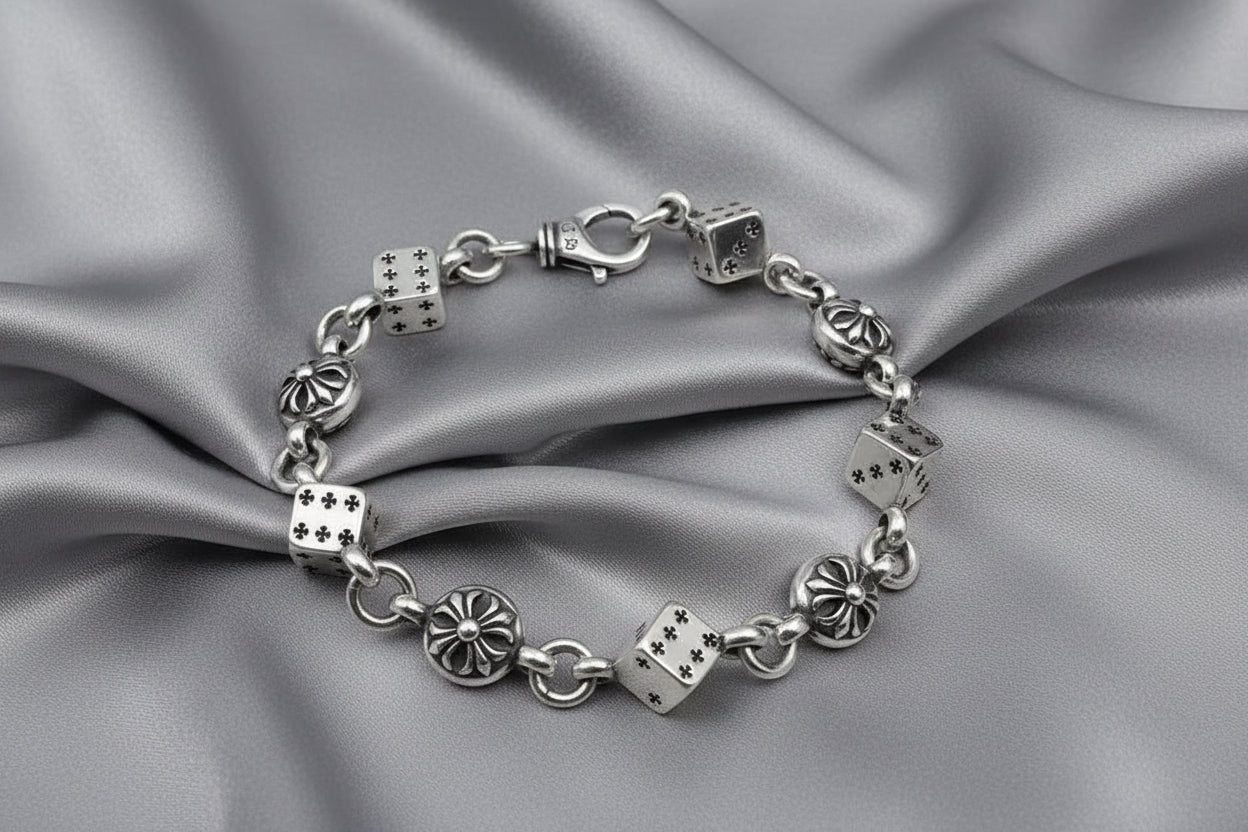 Silver Titanium Steel Dice Bracelet