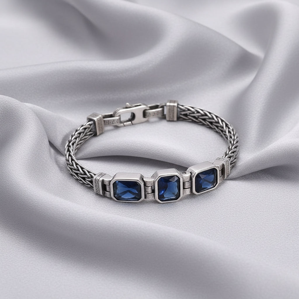 Woven Silver Sapphire Bracelet