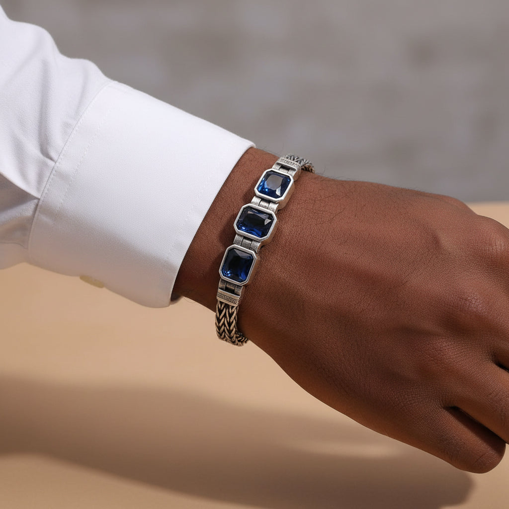 Woven Silver Sapphire Bracelet