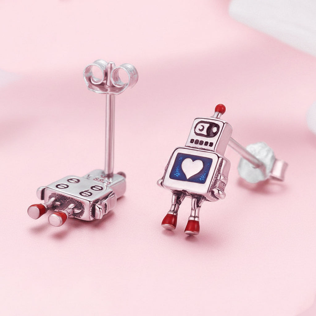 Sterling Silver Robot Earrings