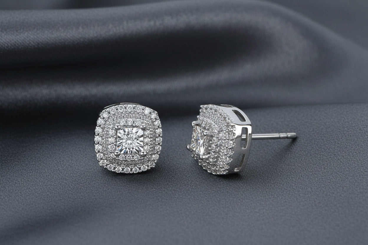 Square Micro Inlaid Cubic Zirconia Stud Earrings