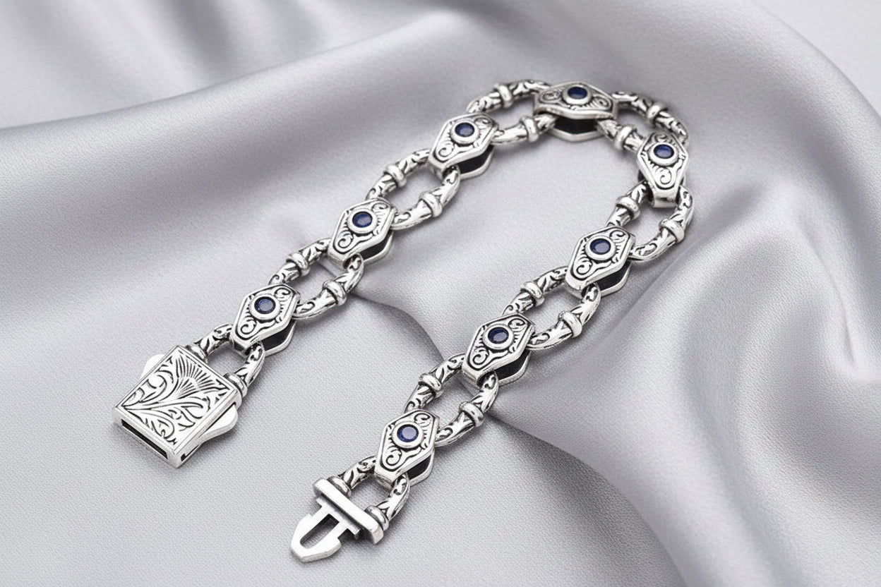 Silver Embossed Bracelet For Men