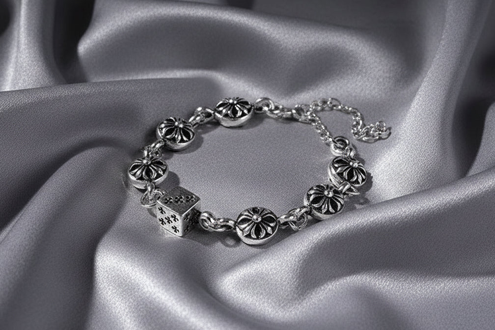 Silver Titanium Steel Dice Bracelet