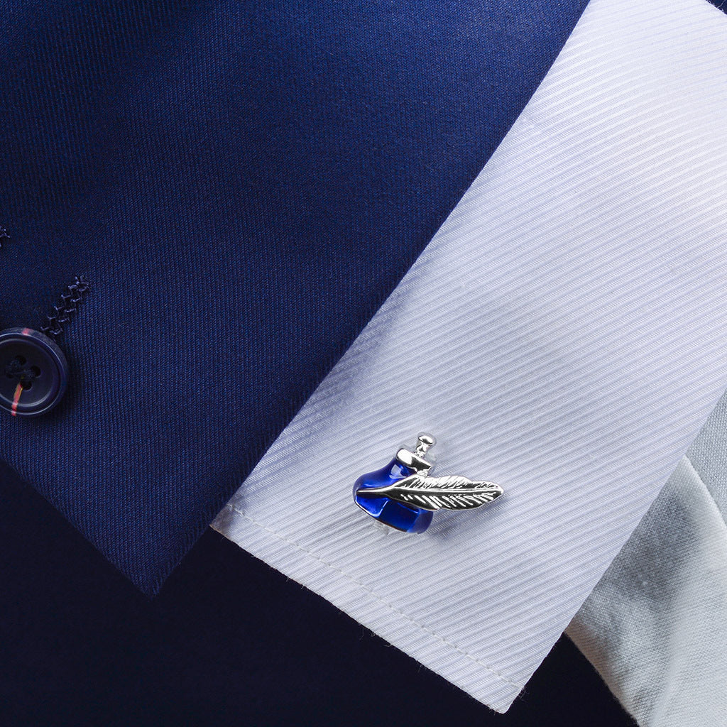 Blue Ink Bottle Enamel Cufflinks