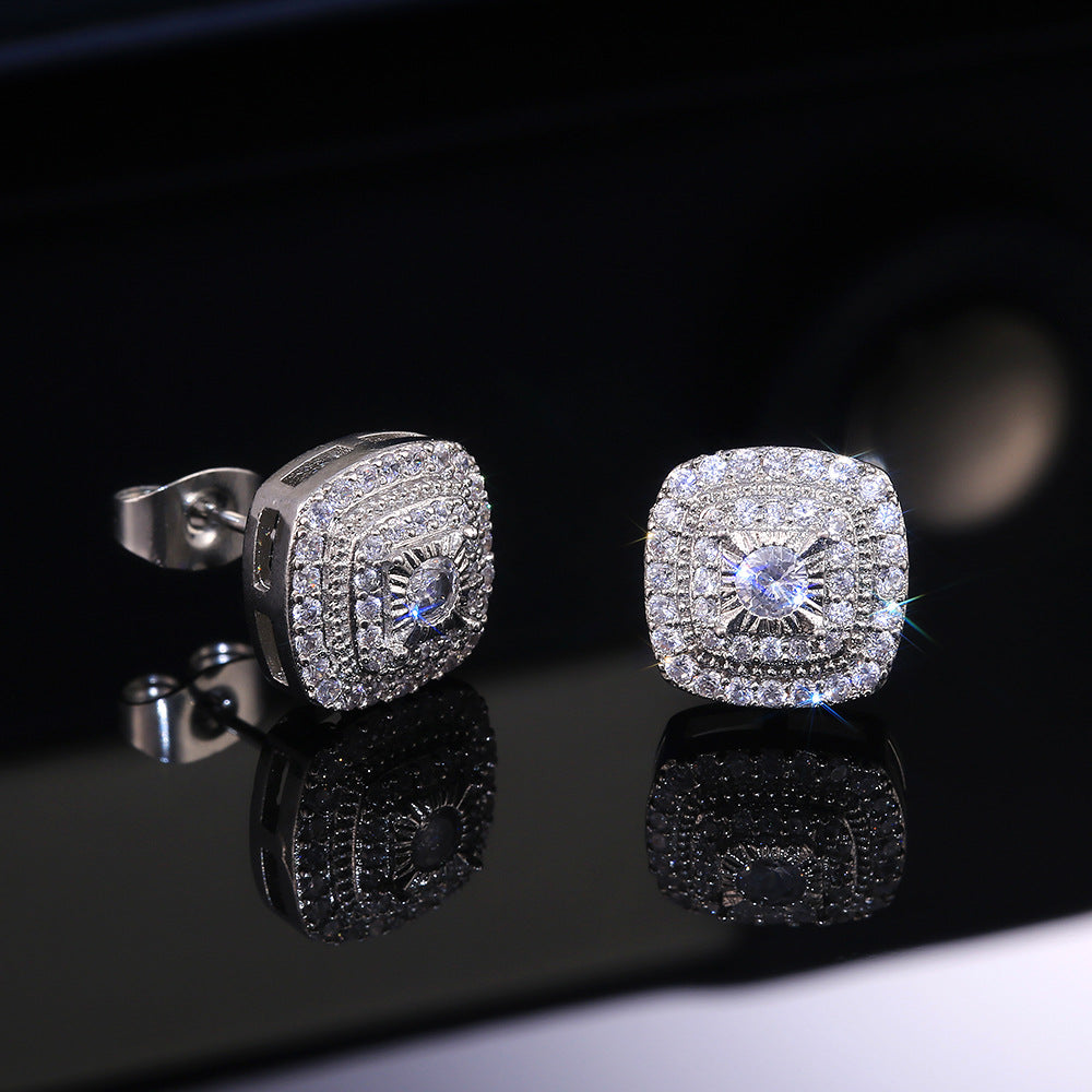 Square Micro Inlaid Cubic Zirconia Stud Earrings
