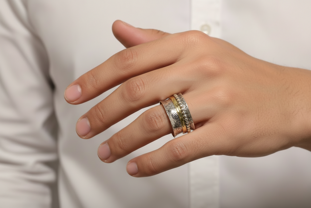 Vintage Plated Two Tone Engraved Ring