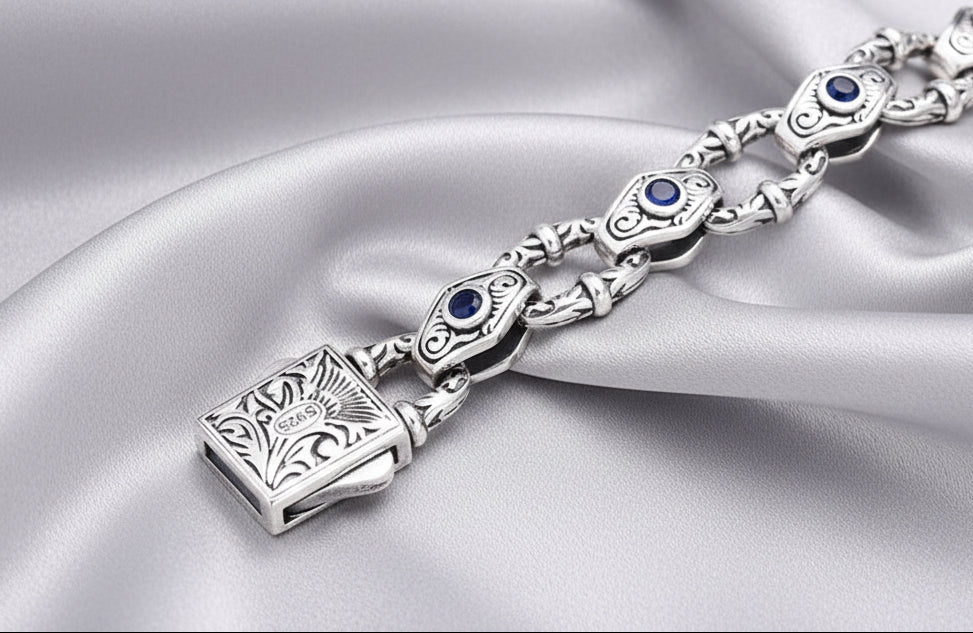 Silver Embossed Bracelet For Men