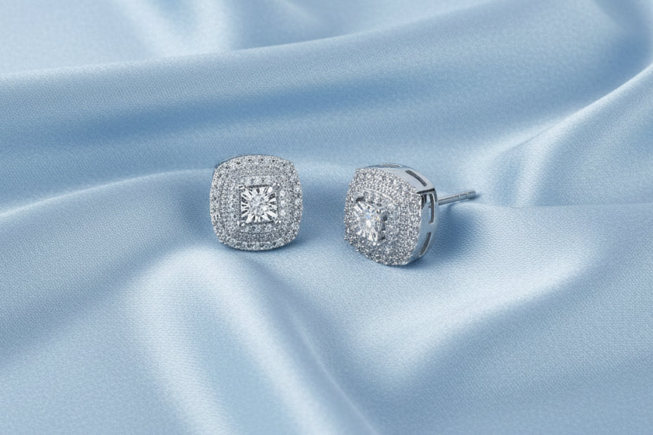 Square Micro Inlaid Cubic Zirconia Stud Earrings