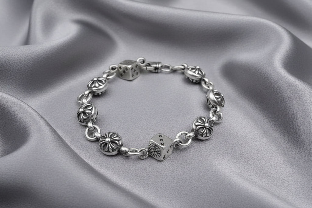 Silver Titanium Steel Dice Bracelet