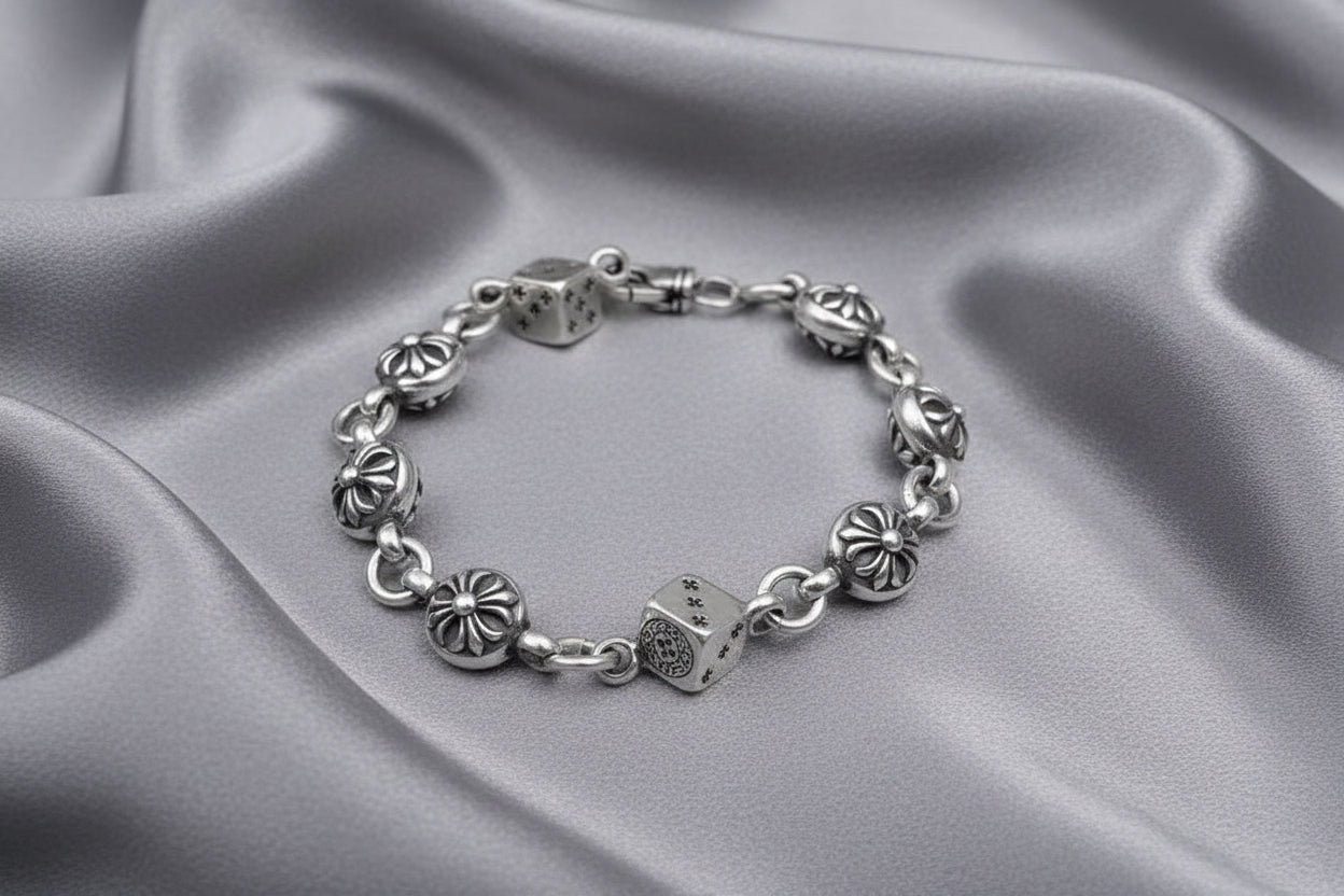 Silver Titanium Steel Dice Bracelet
