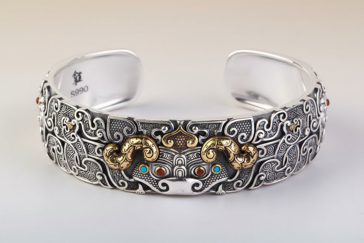 Tibetan Dragon Cuff Bracelet
