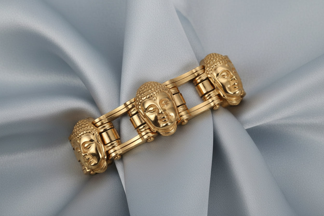 Titanium Gold Buddha Bike Chain Bracelet