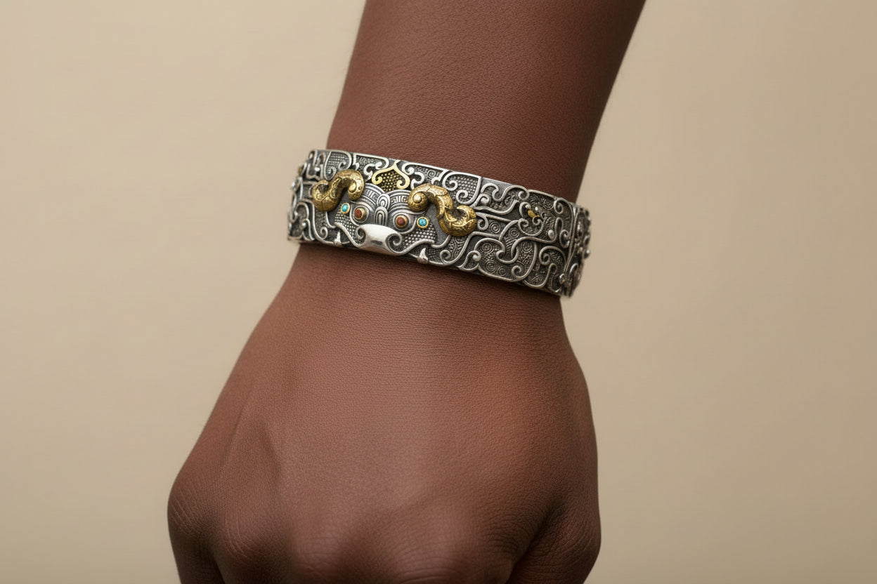 Tibetan Dragon Cuff Bracelet