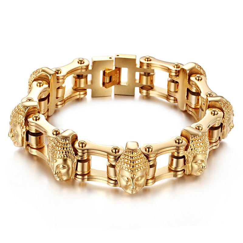 Titanium Gold Buddha Bike Chain Bracelet