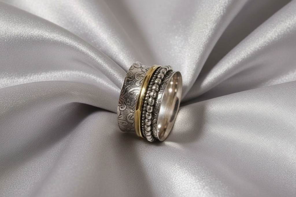 Vintage Plated Two Tone Engraved Ring