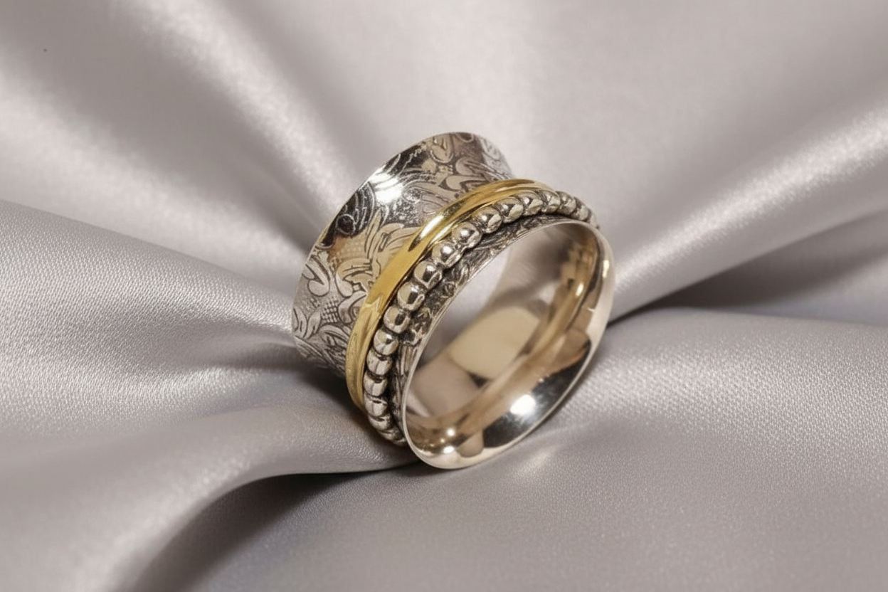 Vintage Plated Two Tone Engraved Ring