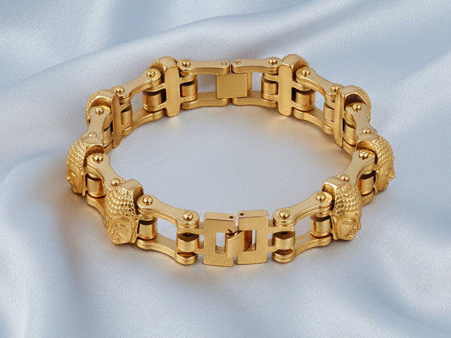 Titanium Gold Buddha Bike Chain Bracelet