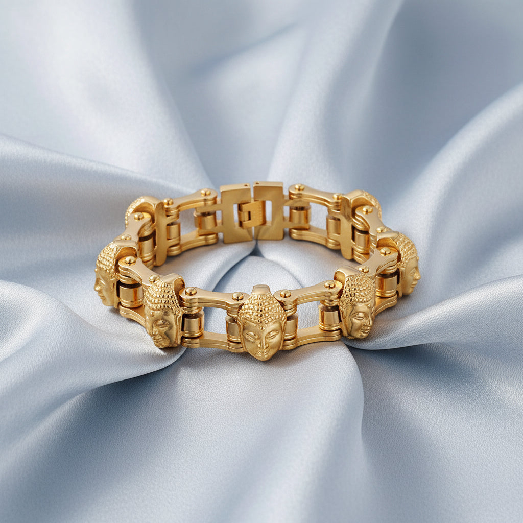 Titanium Gold Buddha Bike Chain Bracelet