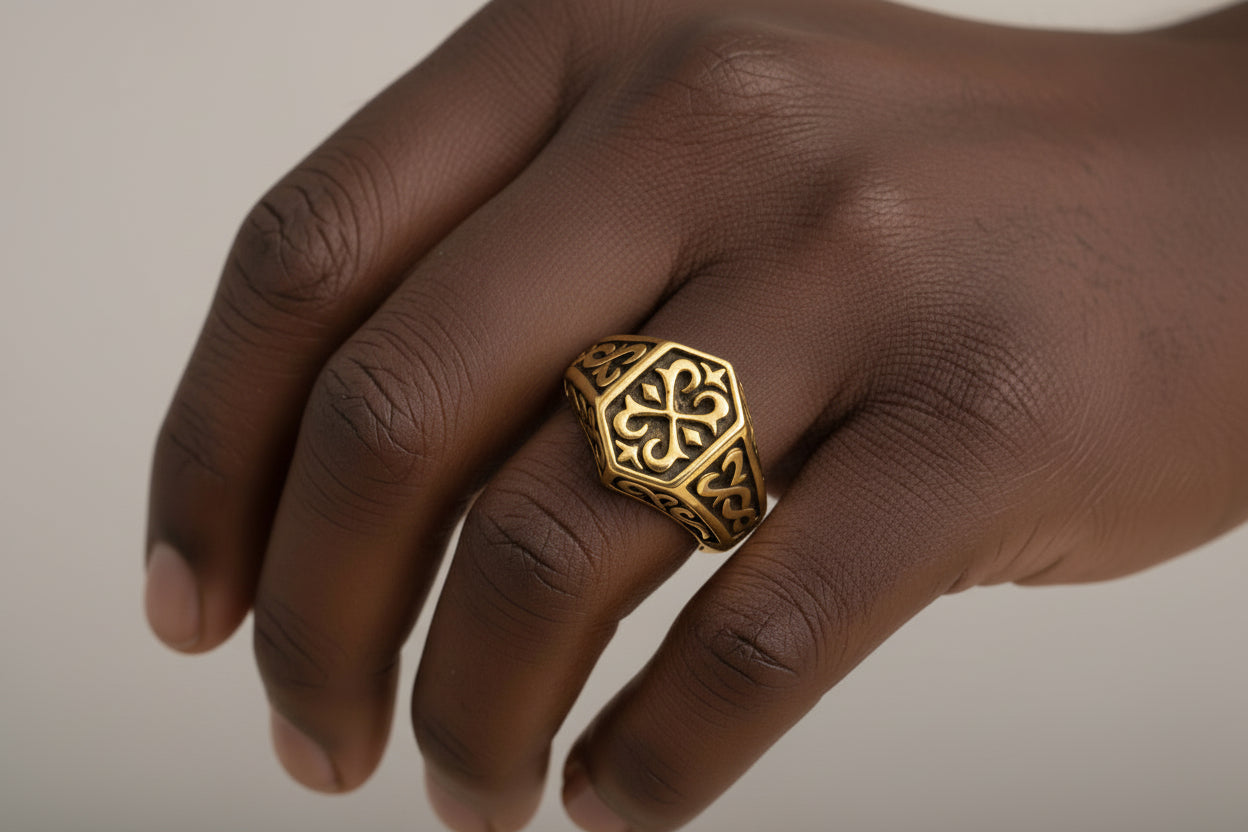 Men's Black Crest Ring