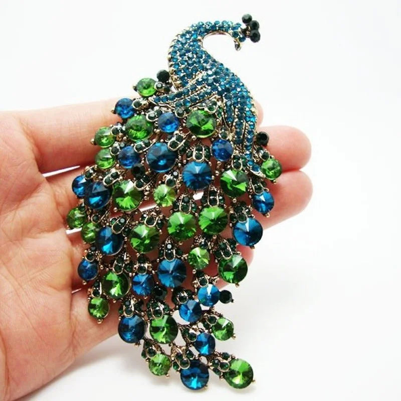 Rhinestone Peacock Brooch