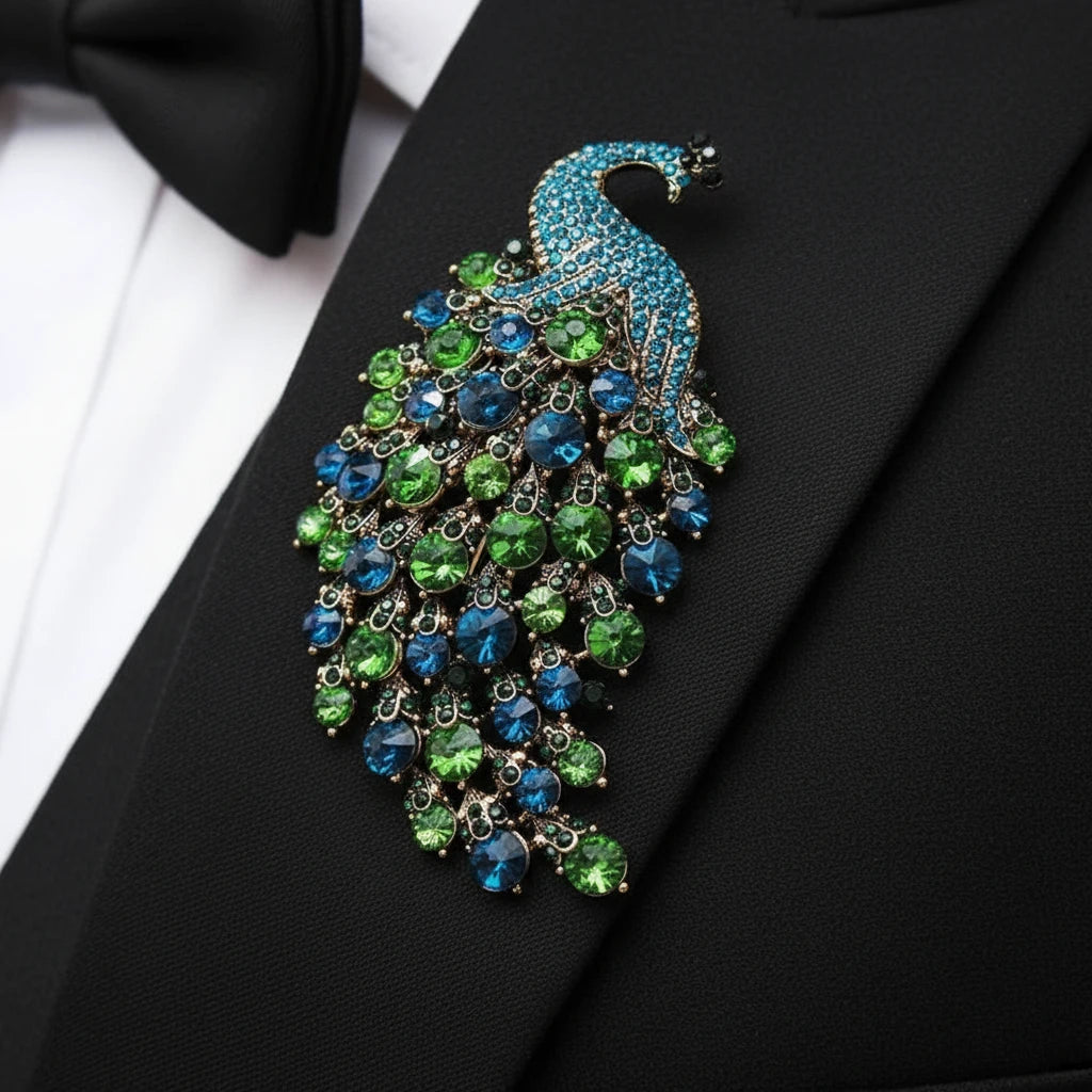 Rhinestone Peacock Brooch