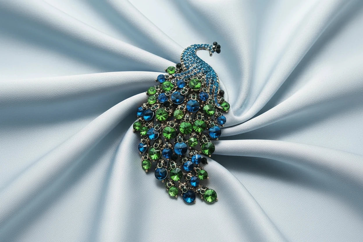 Rhinestone Peacock Brooch