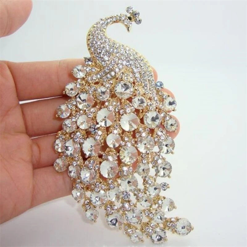 Rhinestone Peacock Brooch