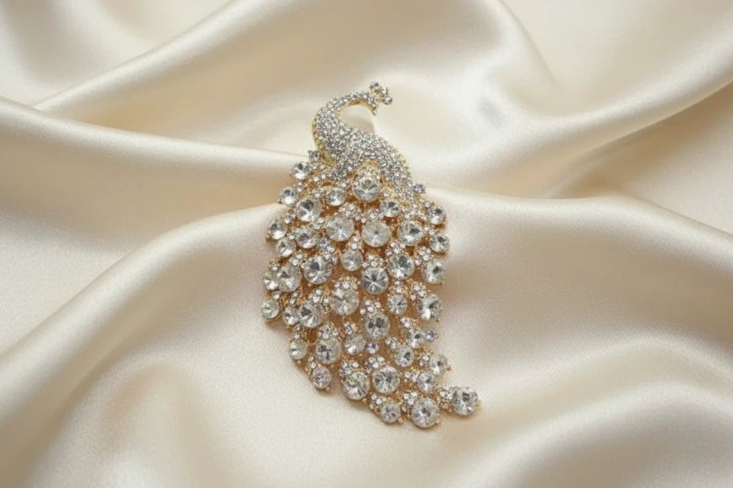 Rhinestone Peacock Brooch