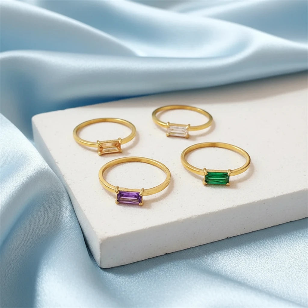 Dainty Colorful Rectangle Stack Ring