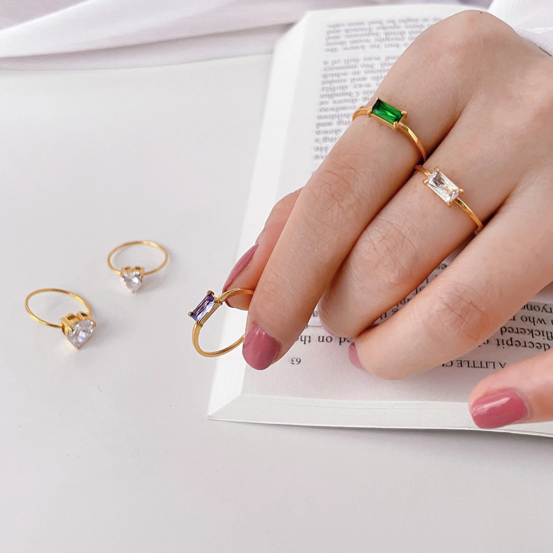 Dainty Colorful Rectangle Stack Ring
