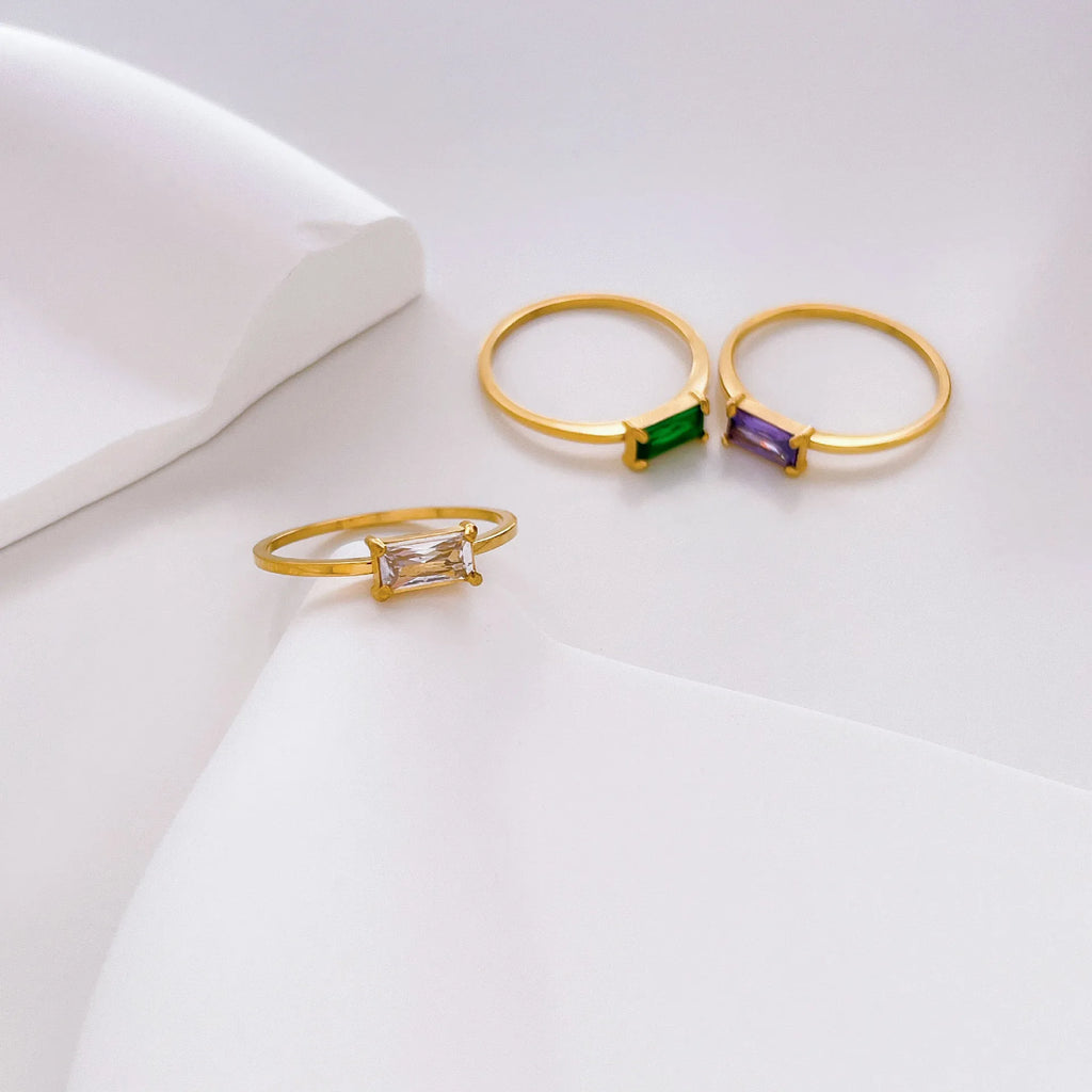Dainty Colorful Rectangle Stack Ring