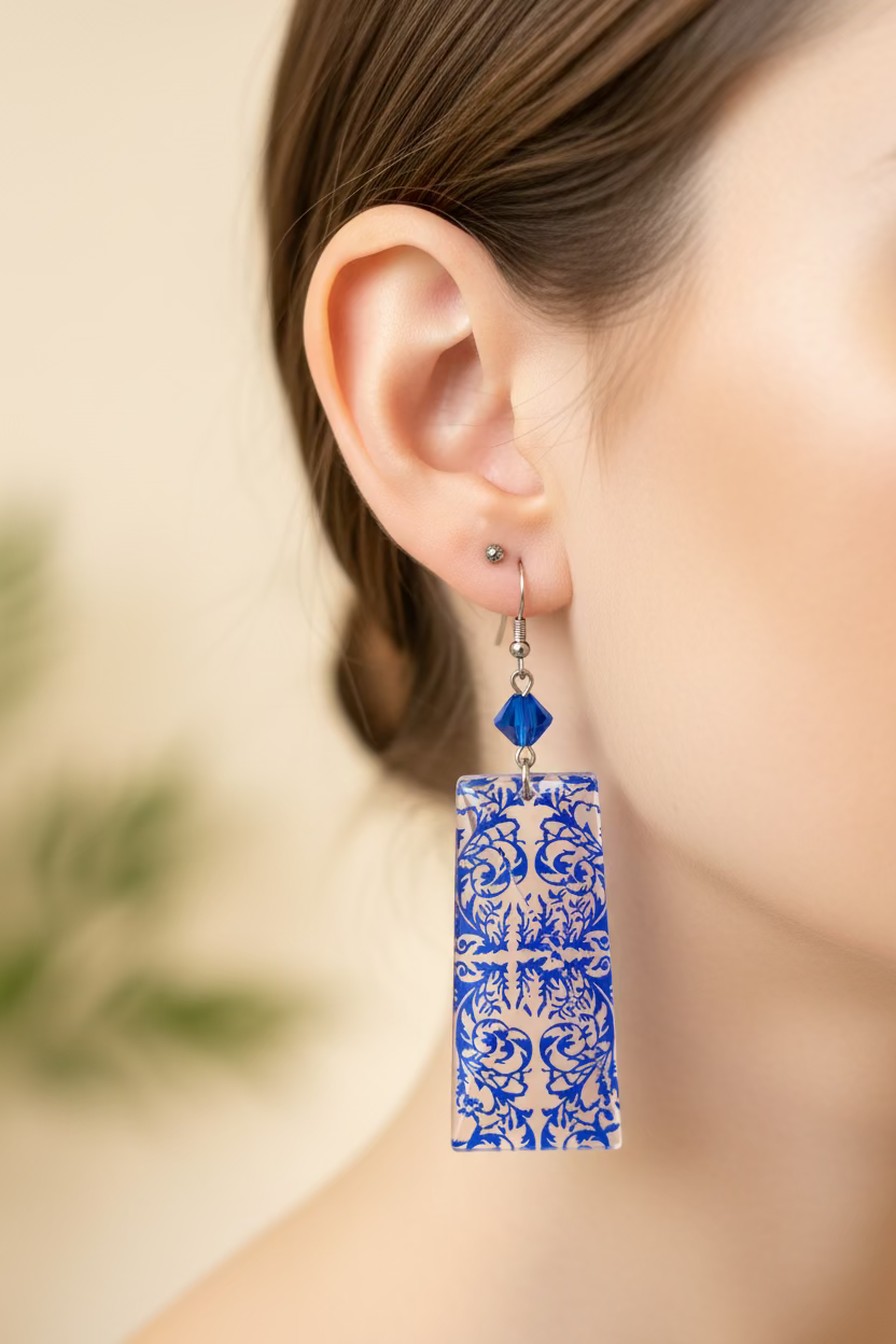 ⚜️Baroque Lace Glass Baguette Earrings