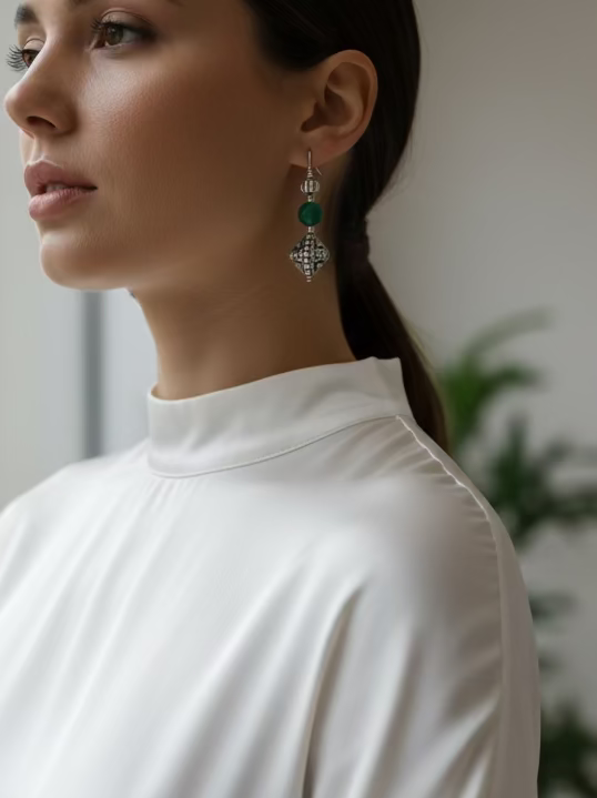 ⚜️Antique Silver Emerald Earrings