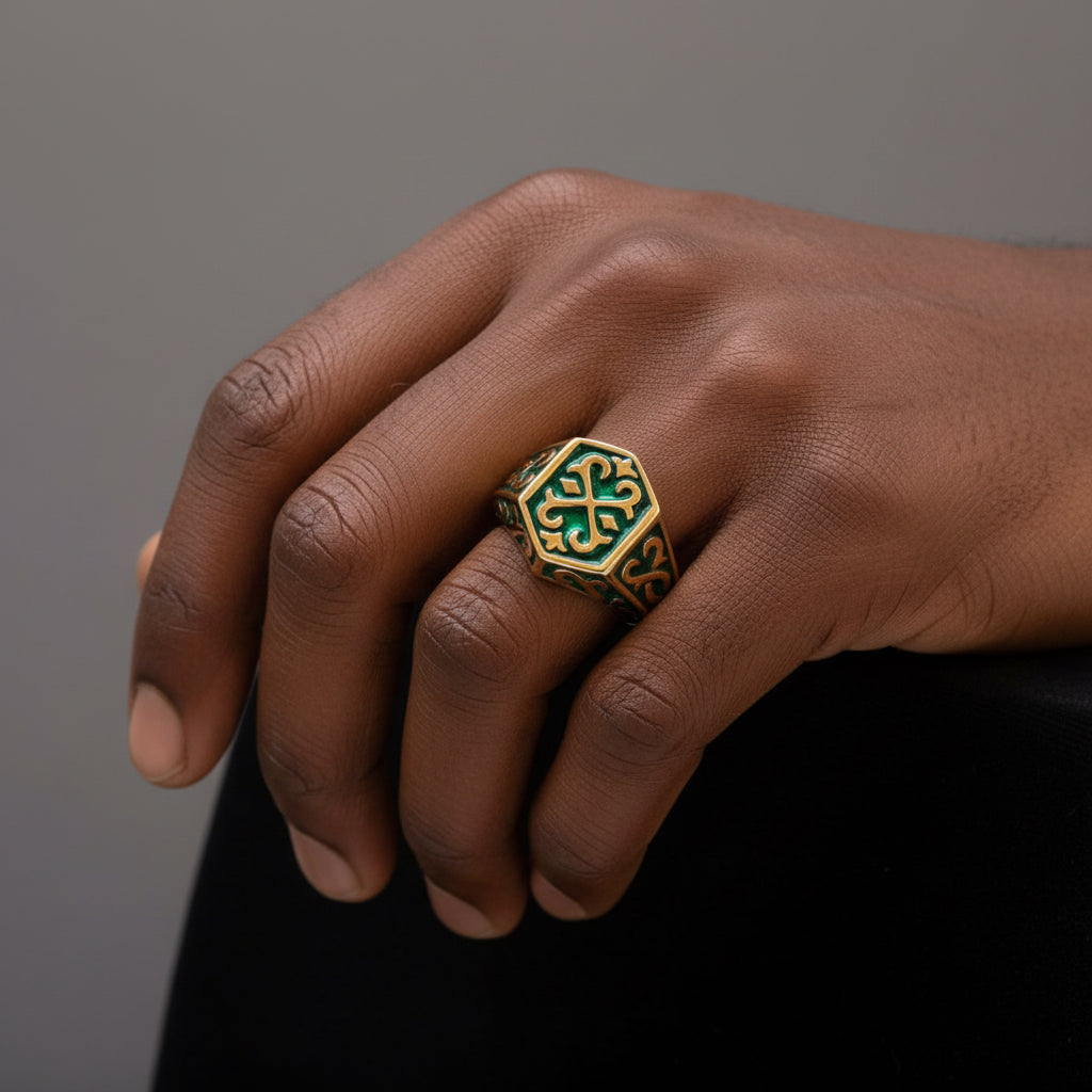 Men's Green Crest Ring
