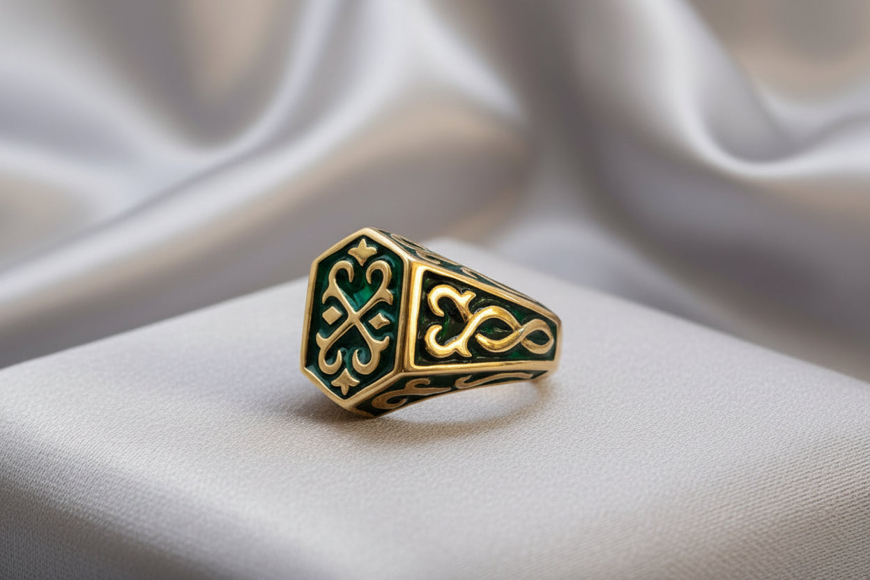 Men's Green Crest Ring