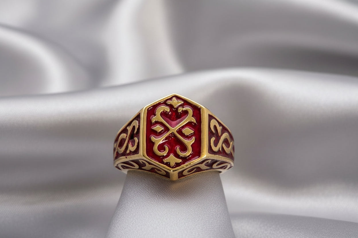 Men's Red Crest Ring
