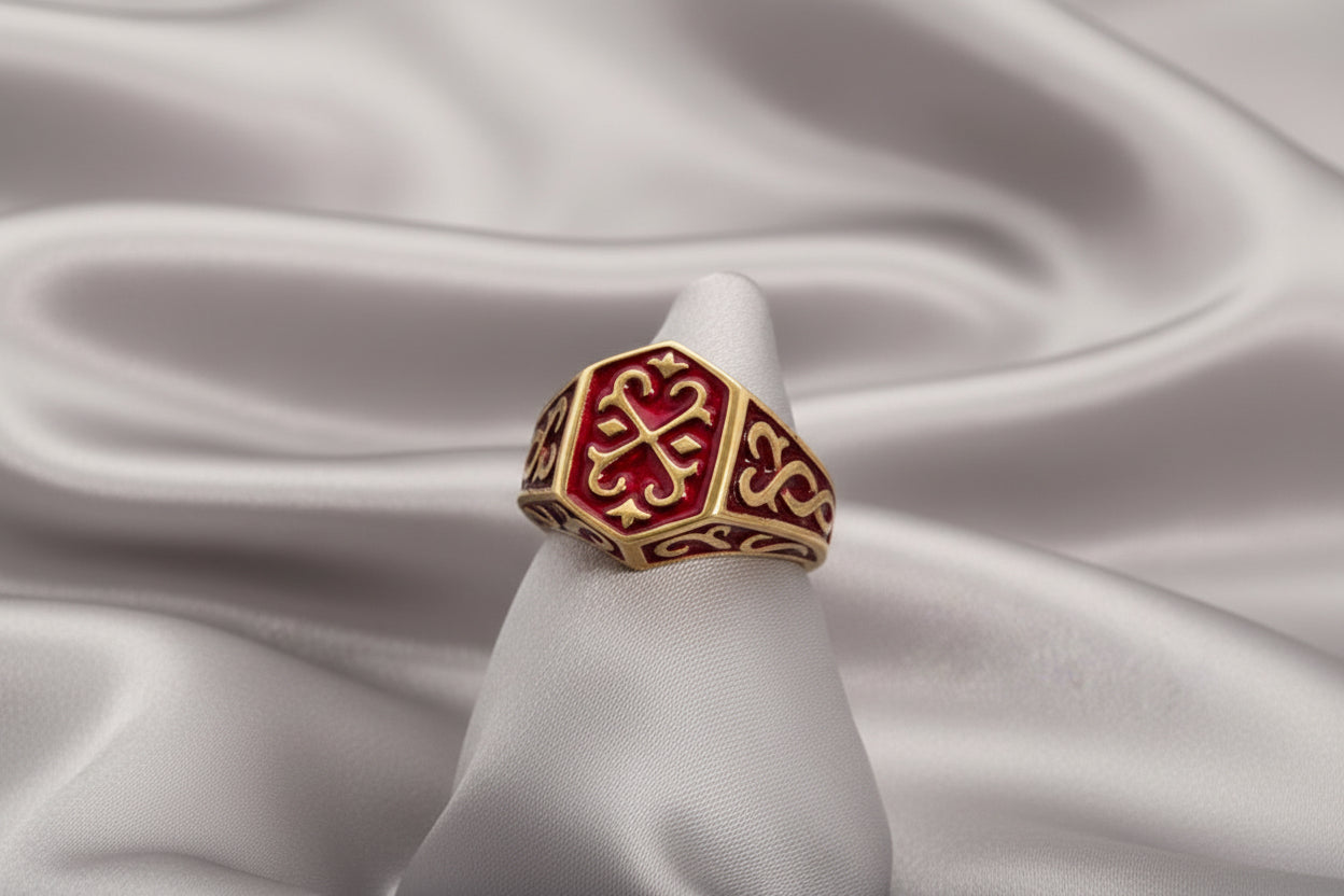 Men's Red Crest Ring
