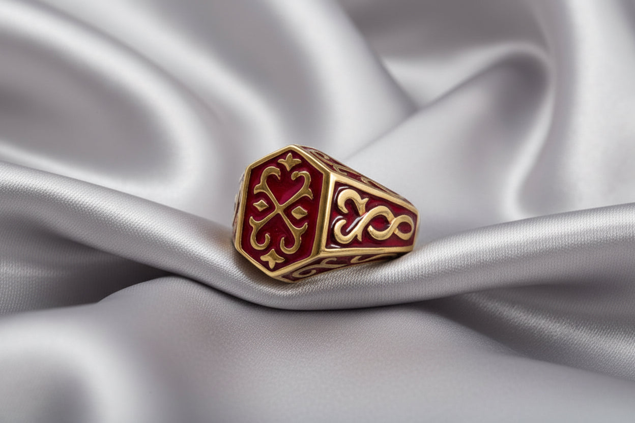 Men's Red Crest Ring