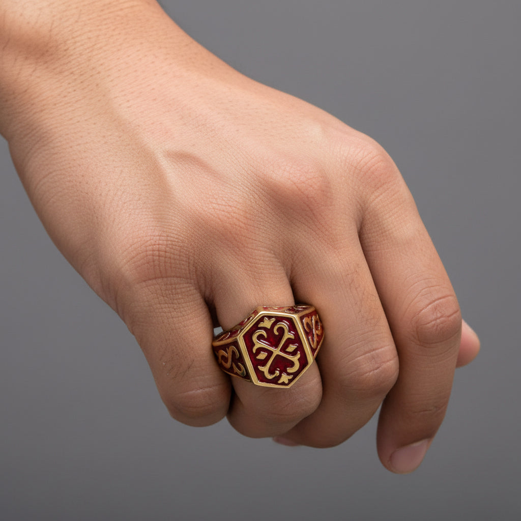 Men's Red Crest Ring