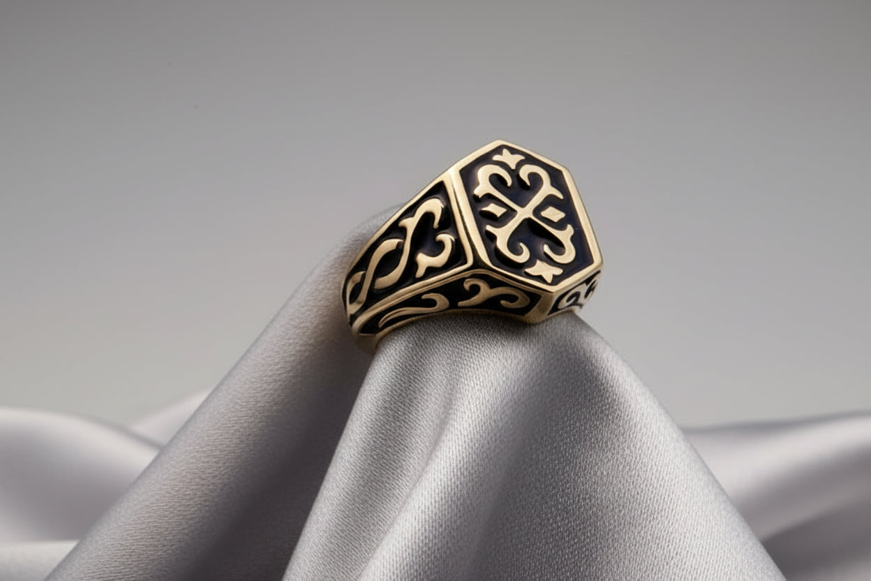 Men's Black Crest Ring