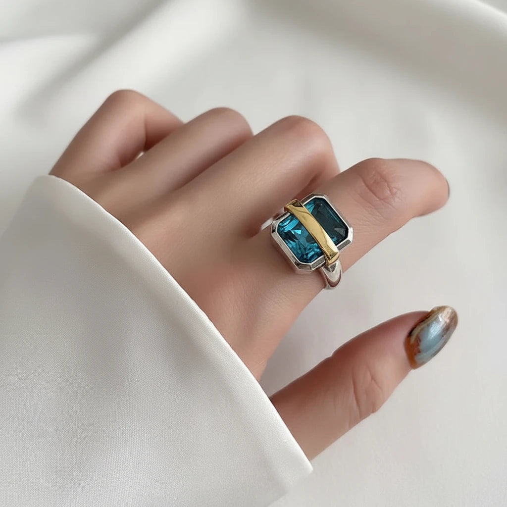 Blue Zirconia Square Ring