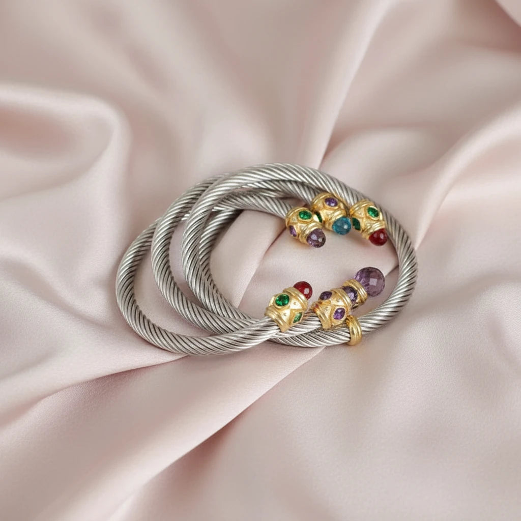 Wire Twist Adjustable Luxury Gemstone Bracelet