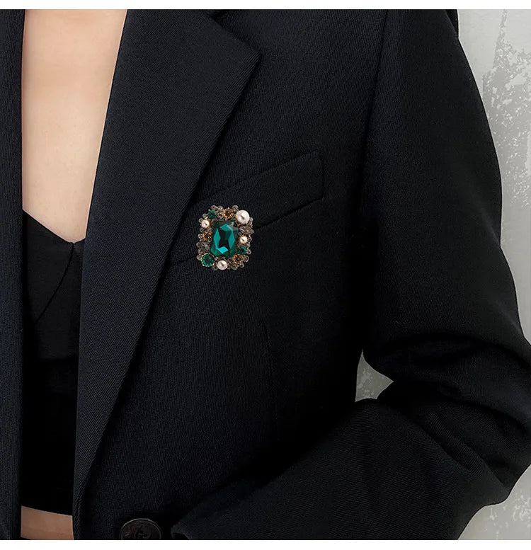 Pearl Crystal Square Brooch