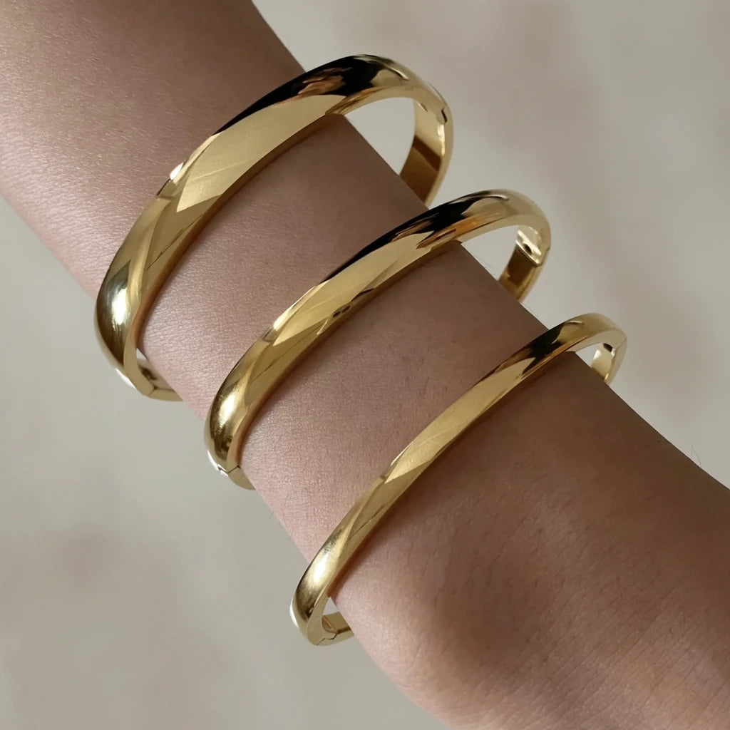 Stainless Steel 14k Gold 3 Piece Stackable Bangle Bracelet