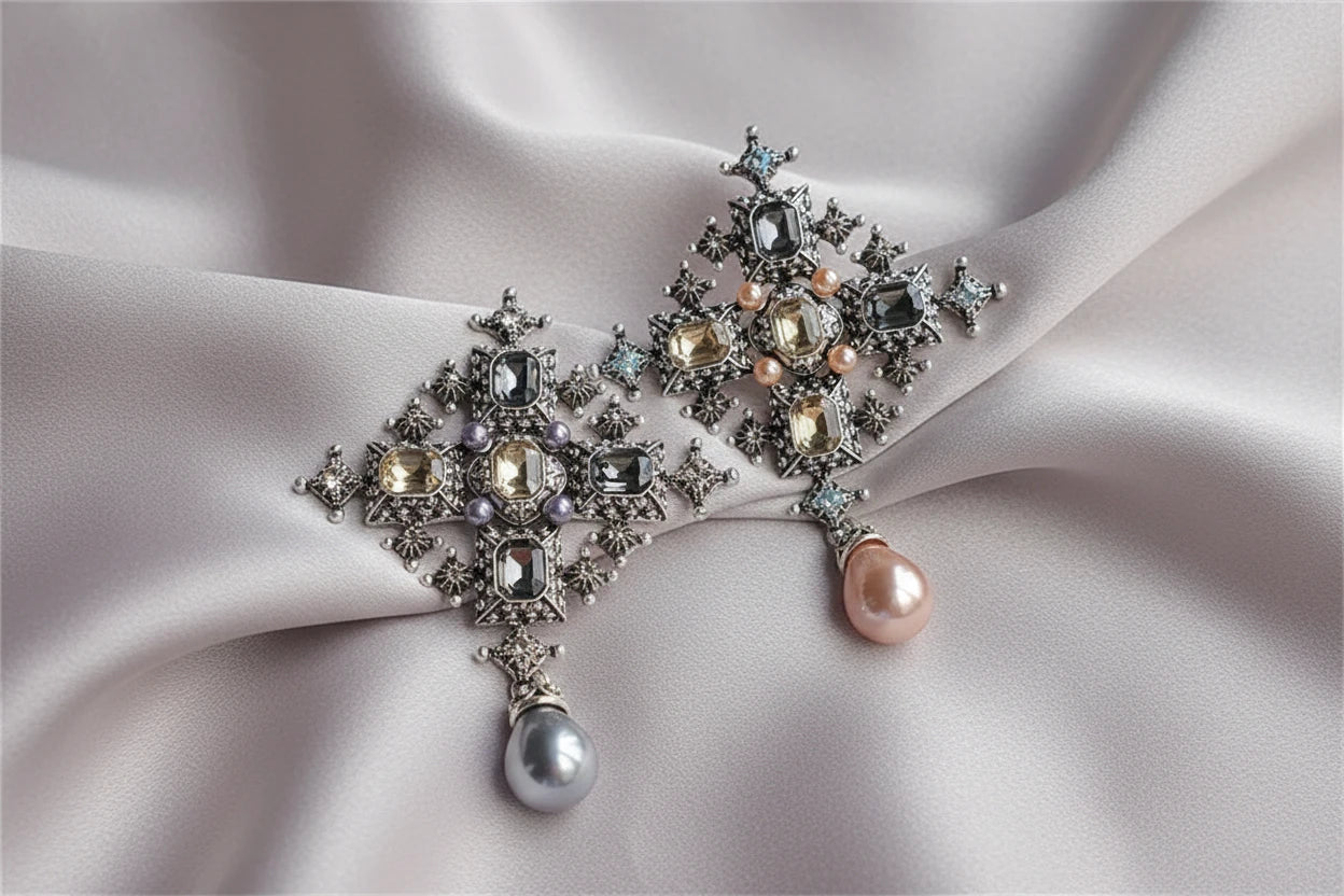 Baroque Crossed Rhinestone Brooch