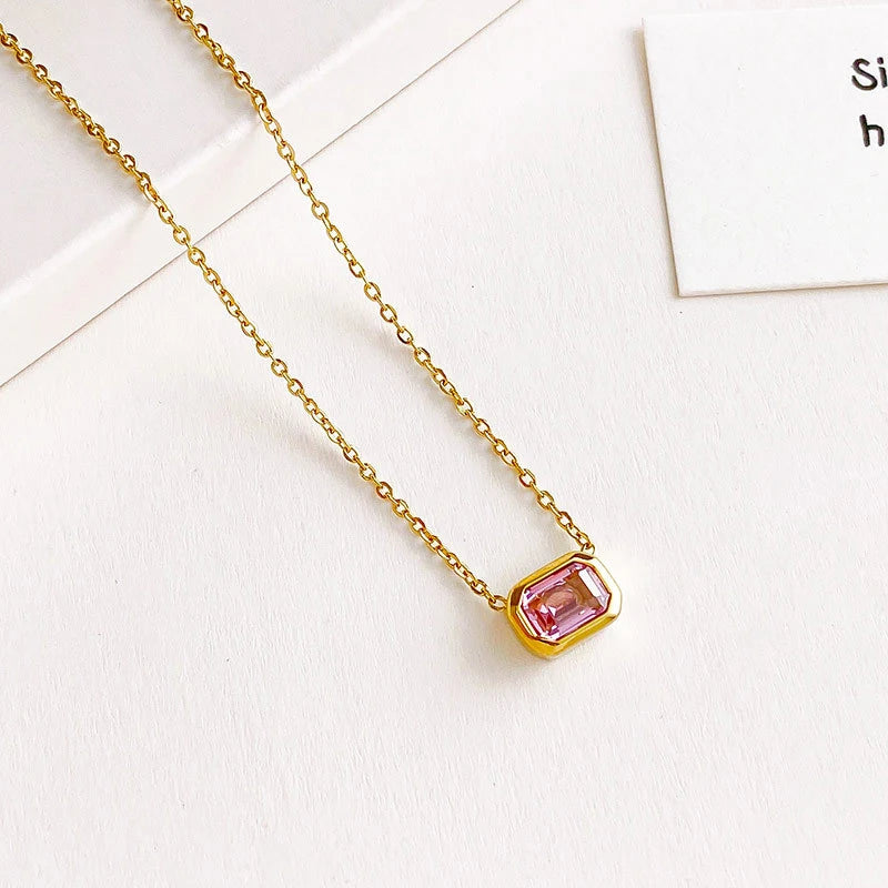 14K Gold Square Pendant Necklace