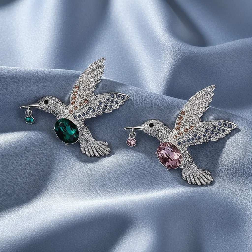 Rhinestone Hummingbird Brooch